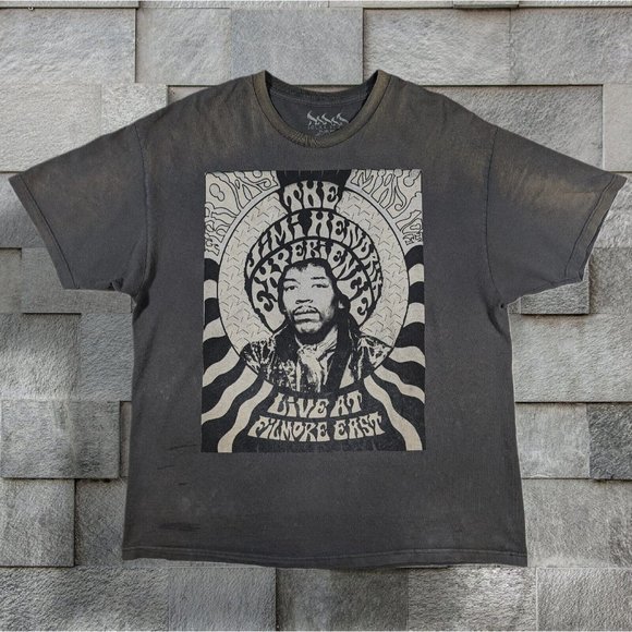 Distressed Jimi Hendrix Experience Live At Filmore East Mens T-Shirt Gray sz 2X - Picture 1 of 6